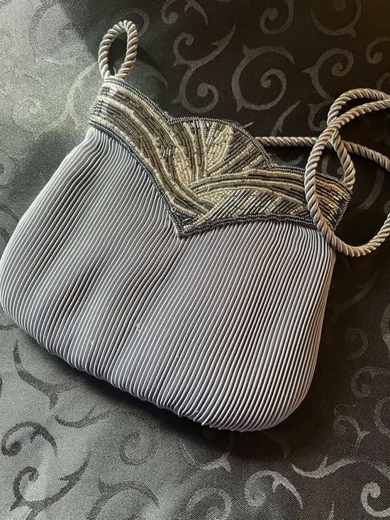 Handbags - Vintage Pleated silky Elegant Silver Beaded Crossbody Bag